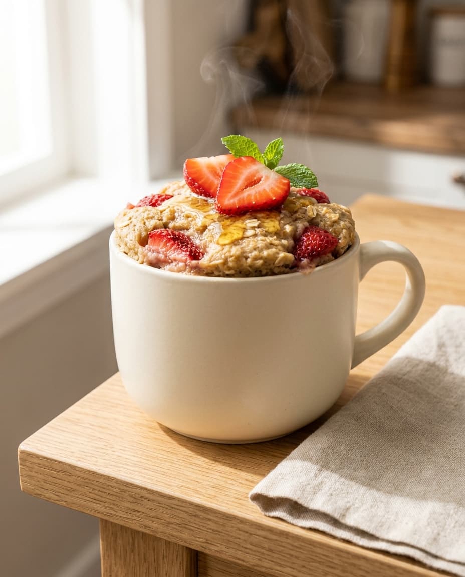 Strawberry Oat Mug Cake