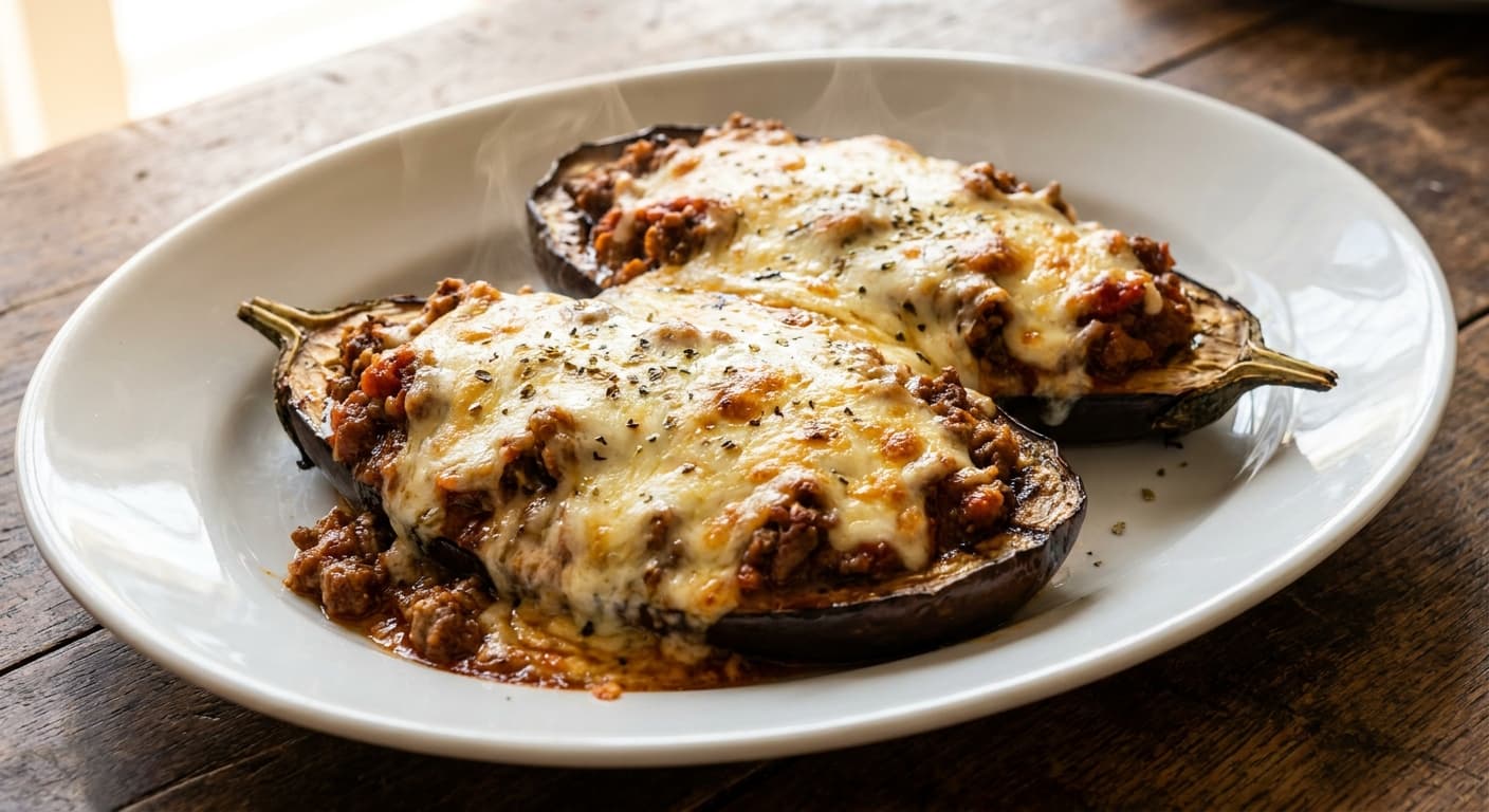 Stuffed Eggplant with Beef Mince