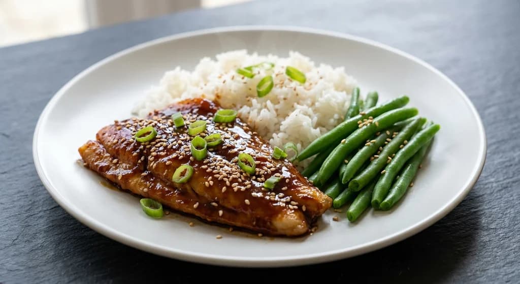 Teriyaki White Fish with Green Beans & Rice