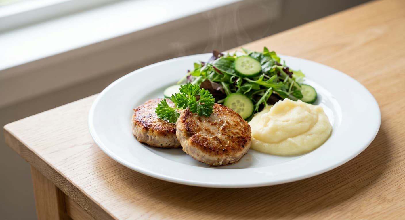 Tuna Patties with Mashed Potatoes and Green Salad