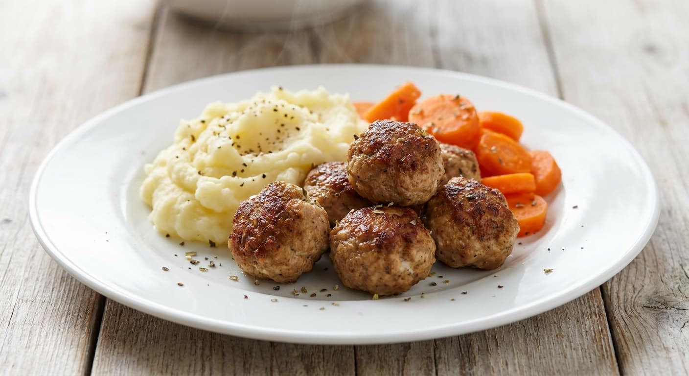 Turkey Meatballs with Mashed Potatoes and Carrots