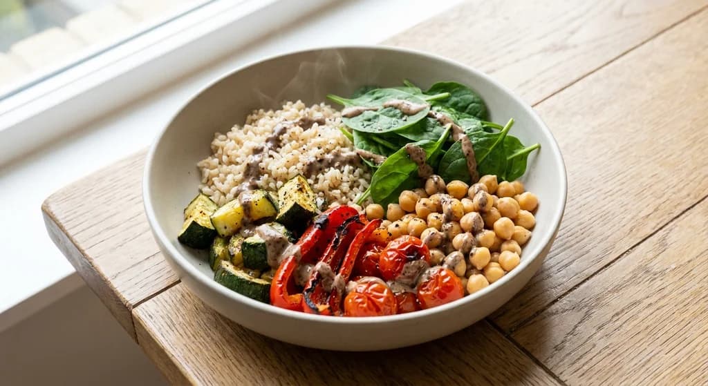 Vegemite Chickpea & Roasted Vegetable Grain Bowl