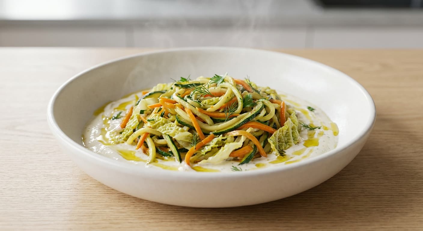 Vegetable Spaghetti with Yogurt Sauce