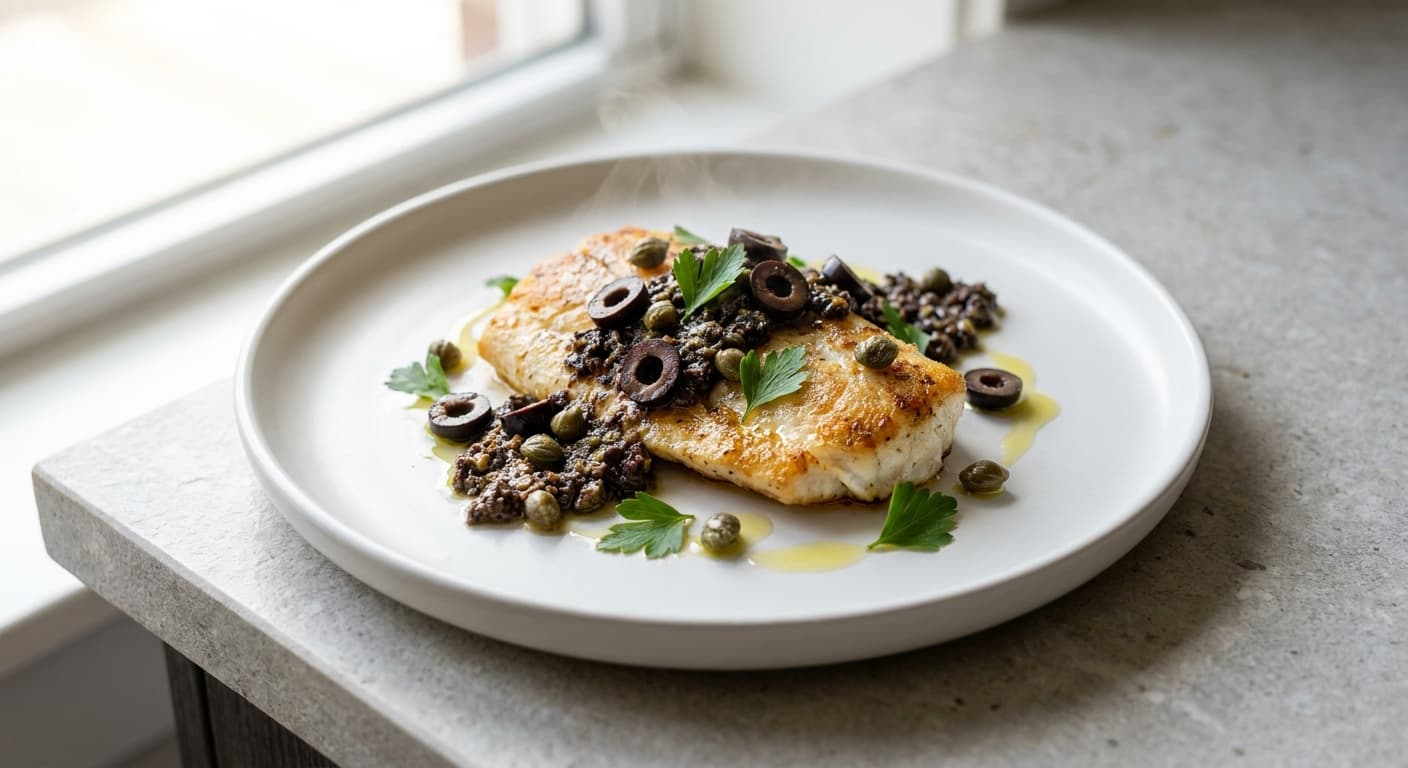 White Fish with Olive Tapenade