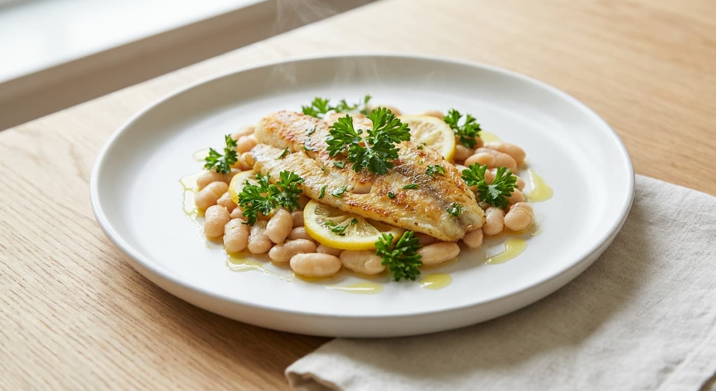 Whiting with White Beans and Lemon