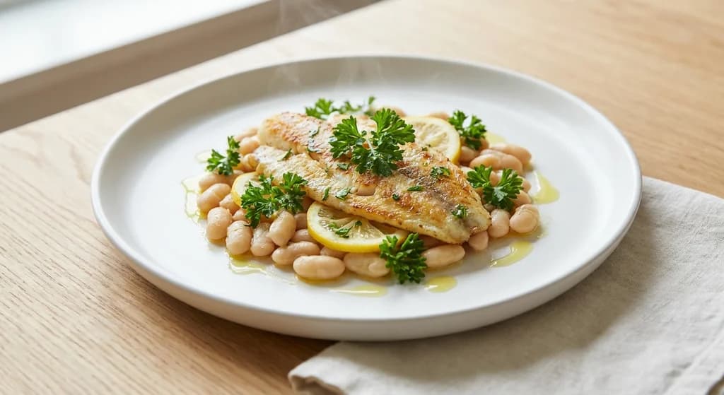 Whiting with White Beans and Lemon
