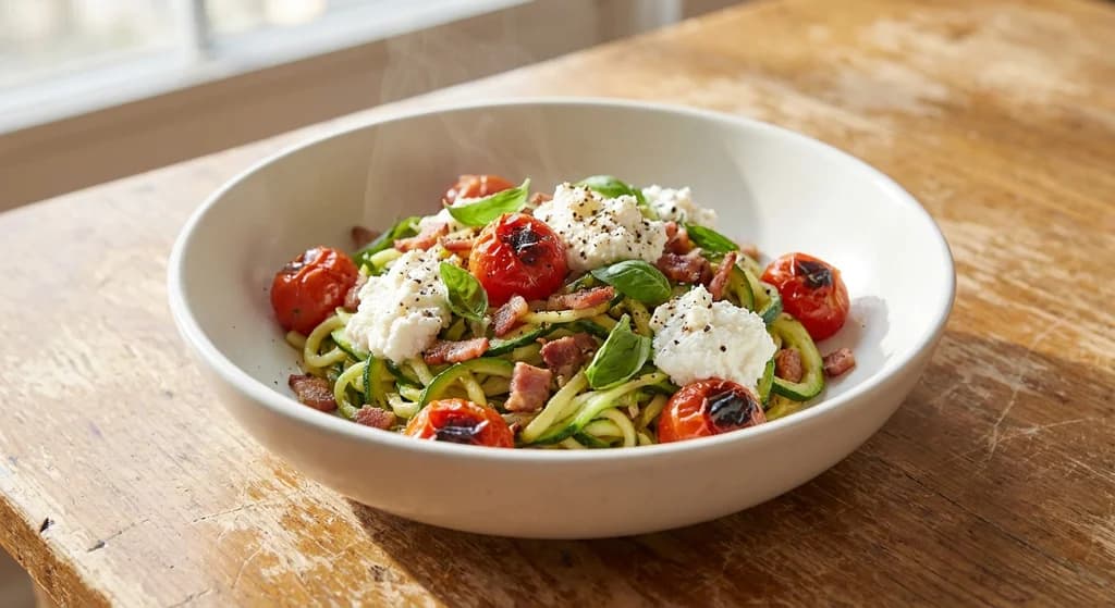Zucchini Noodles with Bacon & Ricotta