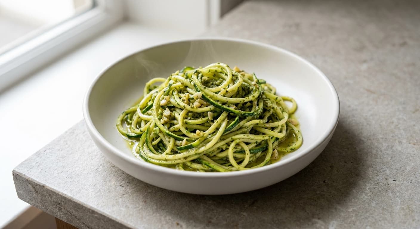 Zucchini spaghetti with pesto sauce