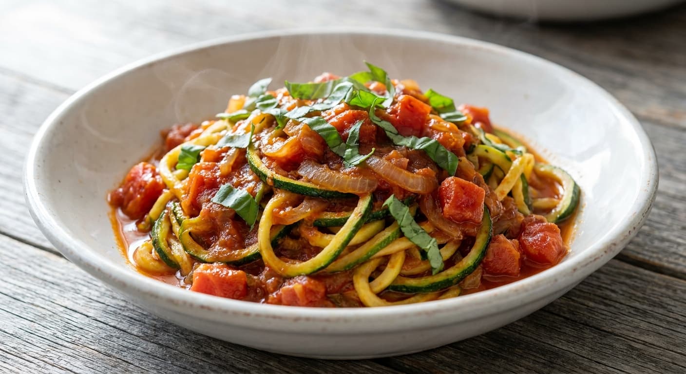 Zucchini spaghetti with tomato sauce